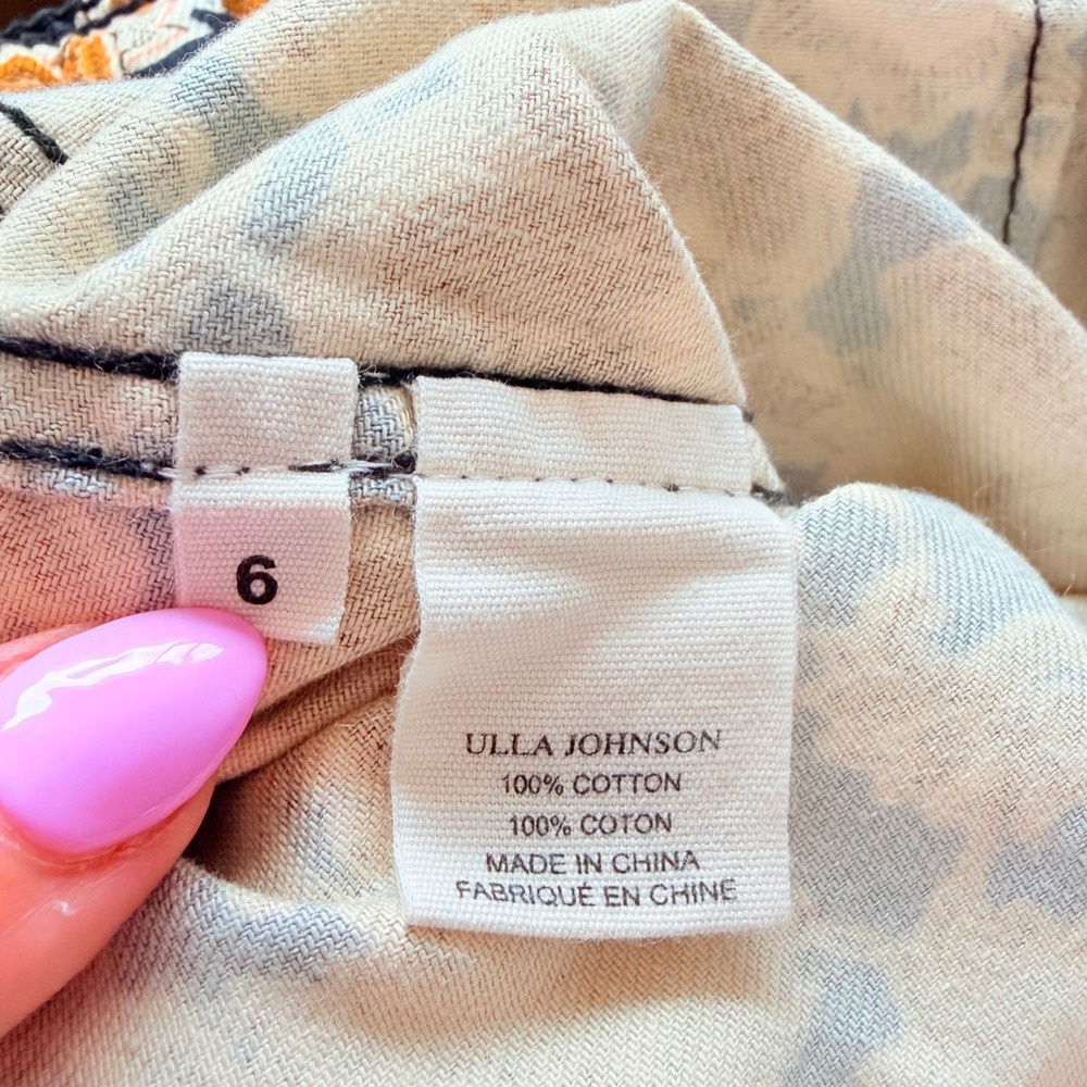 Ulla Johnson Apollo‎ Jeans Bronze Floral High Rise Button Fly Tapered Size 6 - Picture 9 of 9
